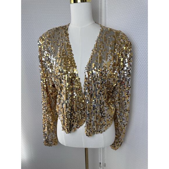 Anna Kaci Shiny Sequin Long Sleeve Glitter Cropped Blazer Bolero Shrug XXL $62 - Picture 3 of 12